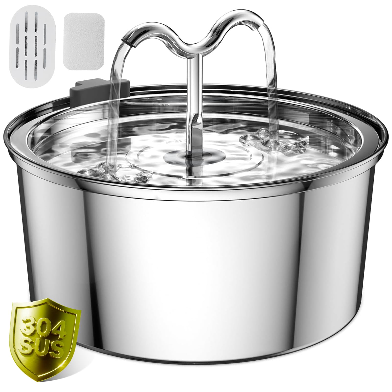 DOOOB cat water fountain with stainless-steel bowl promotes clean drinking for pets.