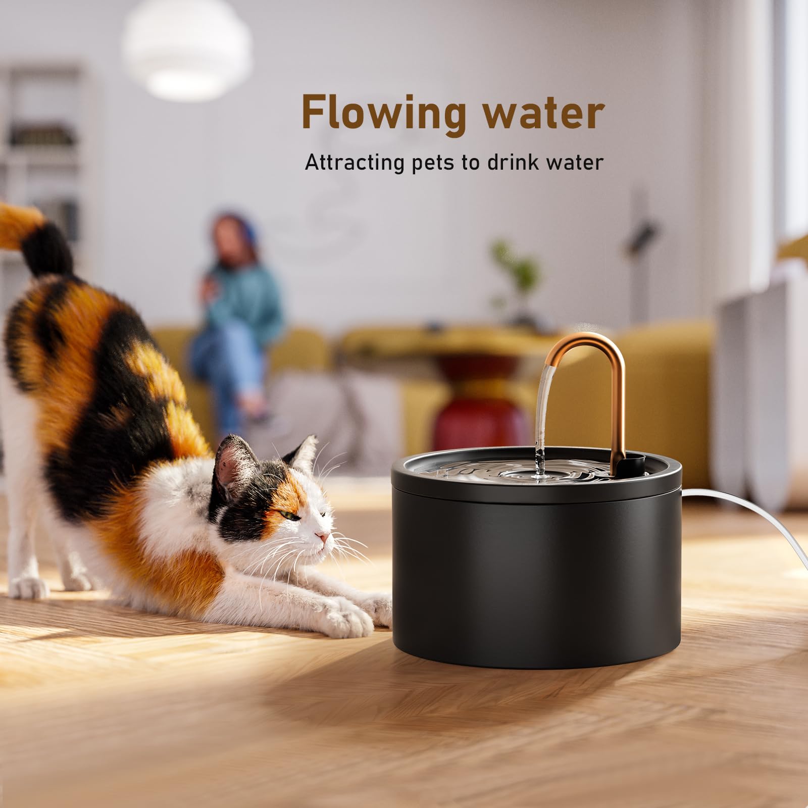 DOOOB ceramic cat water fountain capacity 2.1L supports households with multiple cats.