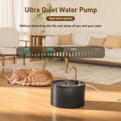 DOOOB ceramic cat water fountain filtration close-up showcases carbon filter and sponge for cleaner-tasting water.
