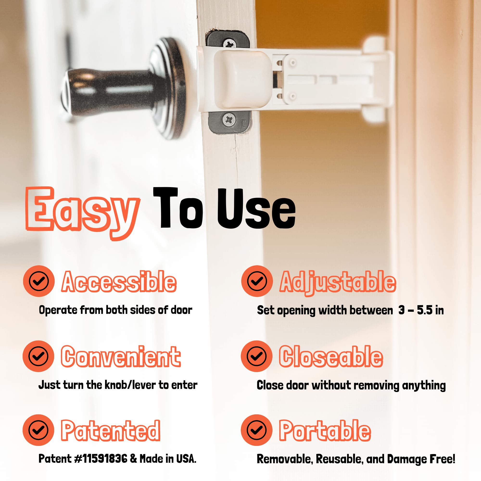 Door Buddy installation-differences image explains screw-based, non-adhesive setup.