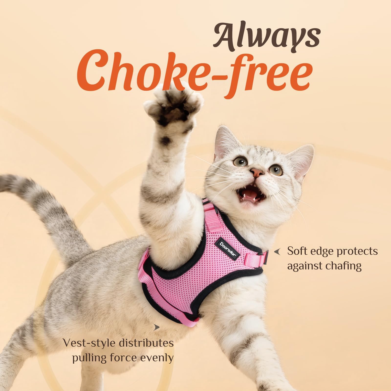 Dooradar arnés para gatos con ajuste cuello y pecho para crecimiento cómodo