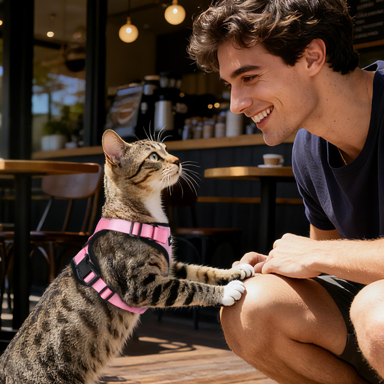 Dooradar correa para gato en rosa, longitud adecuada para paseos controlados