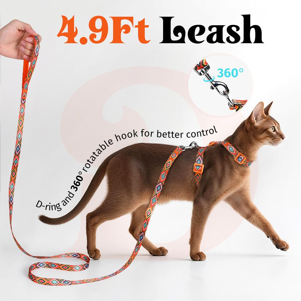 Dooradar cat harness orange and black color option enhances visibility during use.