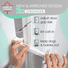 DOORWING baby proof lock illustrating door kept slightly open for finger safety.