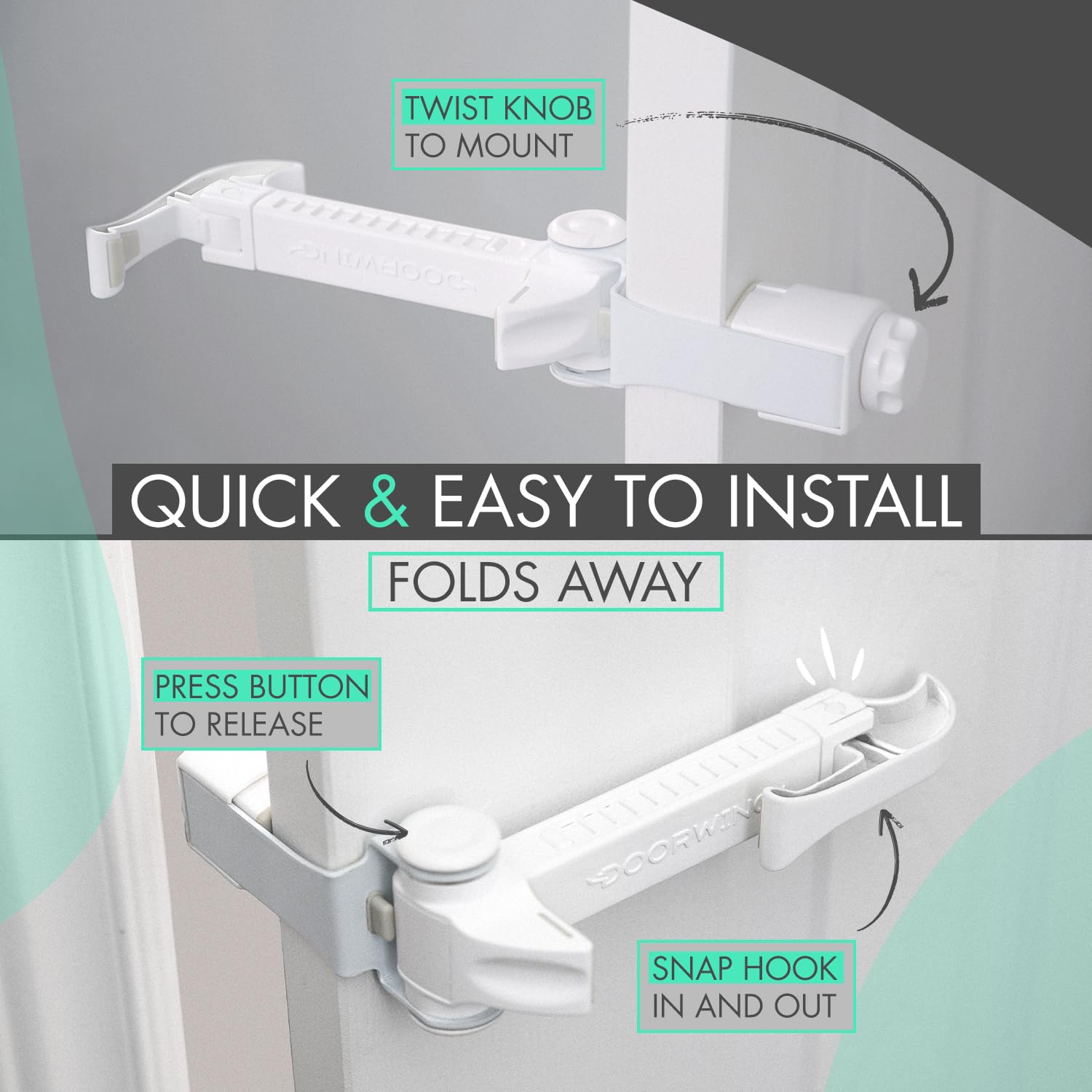 DOORWING portable door lock demonstrated for moving between rooms without tools.