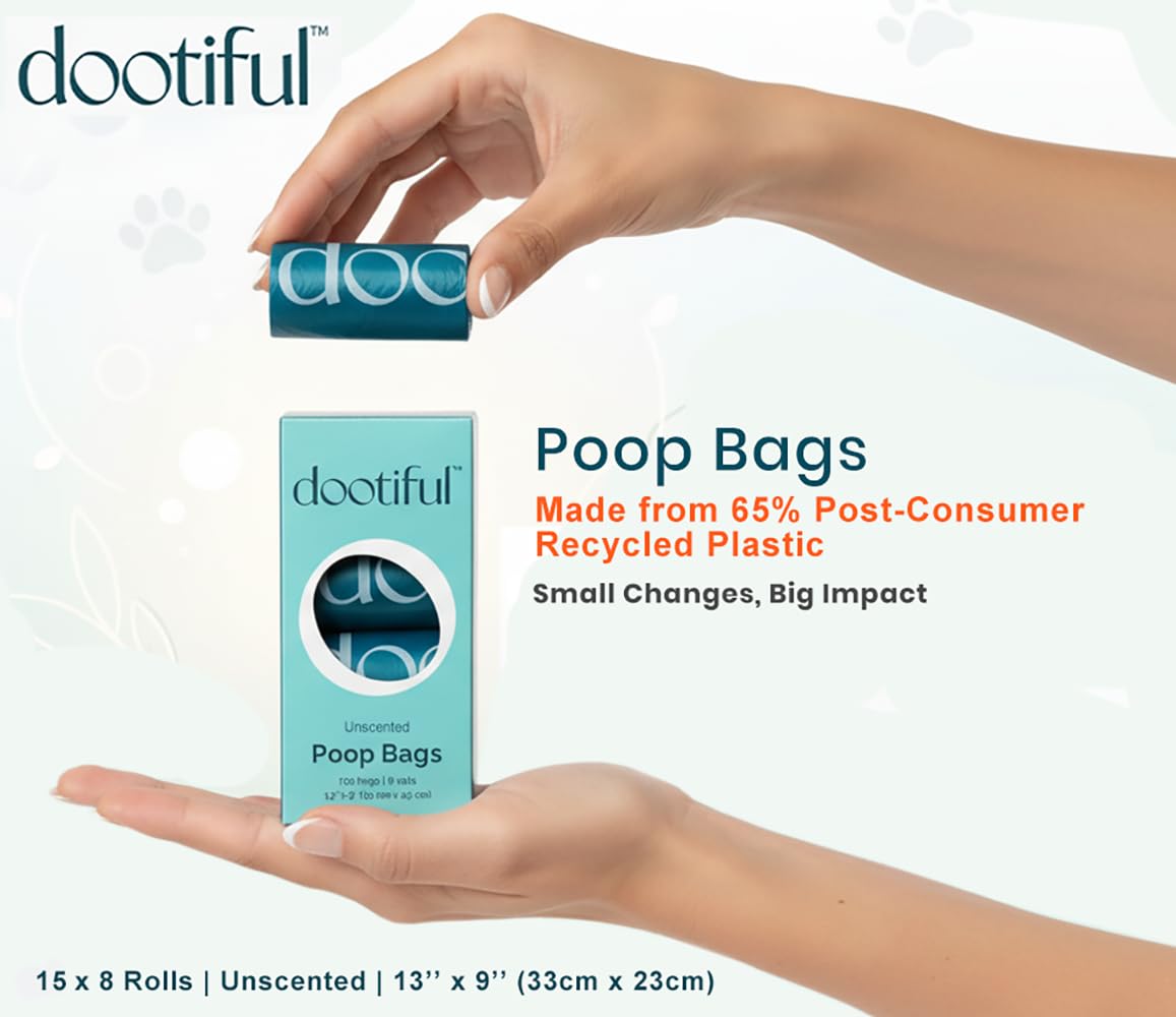 Dootiful poop bags roll fits most dispensers for quick grabs