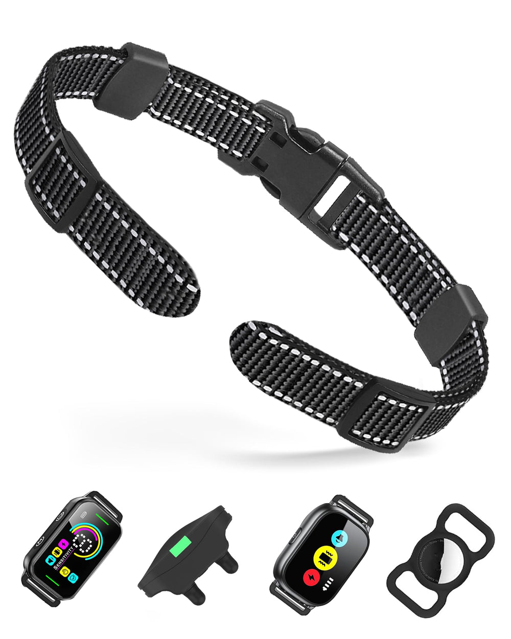 Doparet dog-collar replacement strap on a dog's neck shows universal compatibility with training receivers