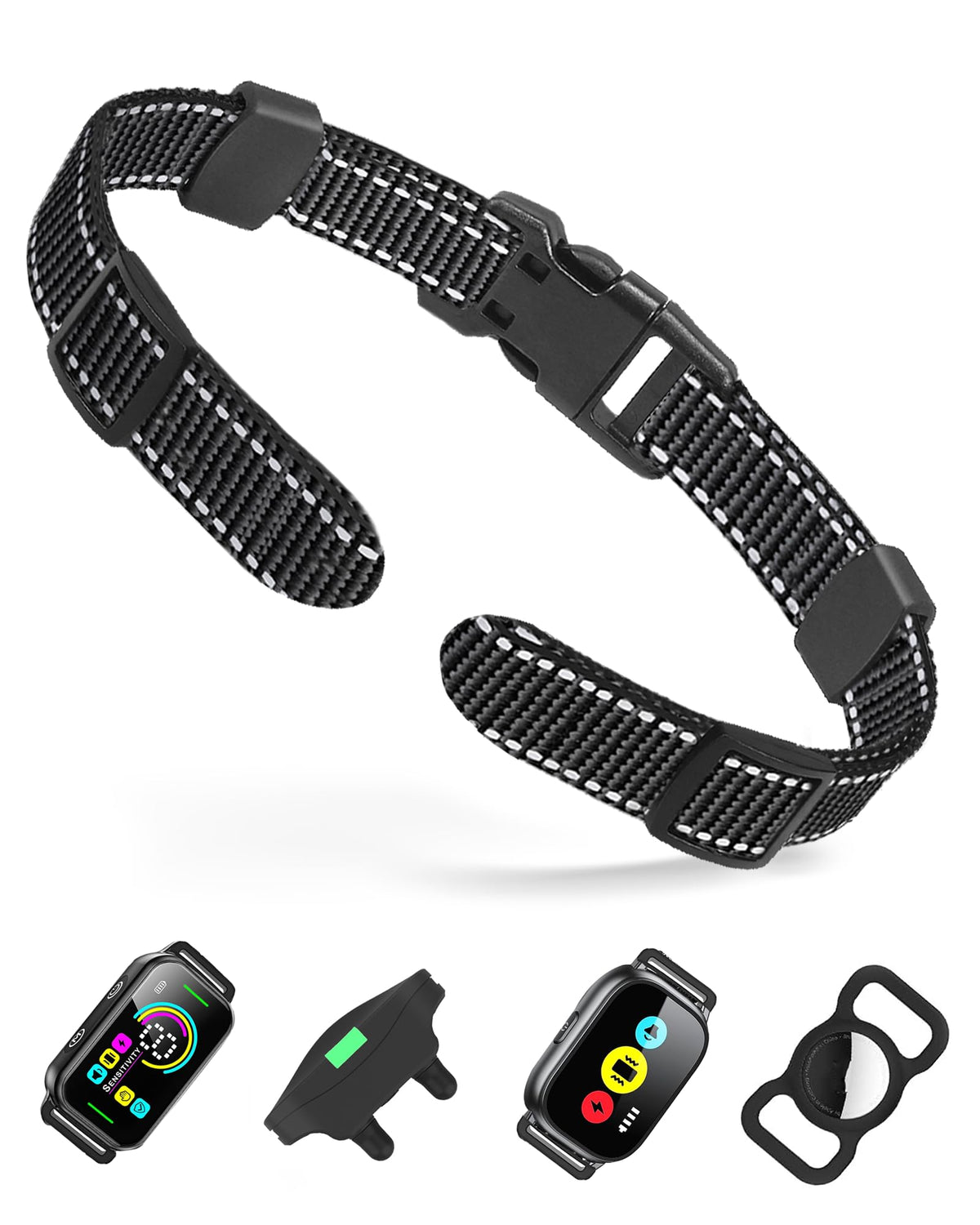 Doparet dog-collar replacement strap on a dog's neck shows universal compatibility with training receivers