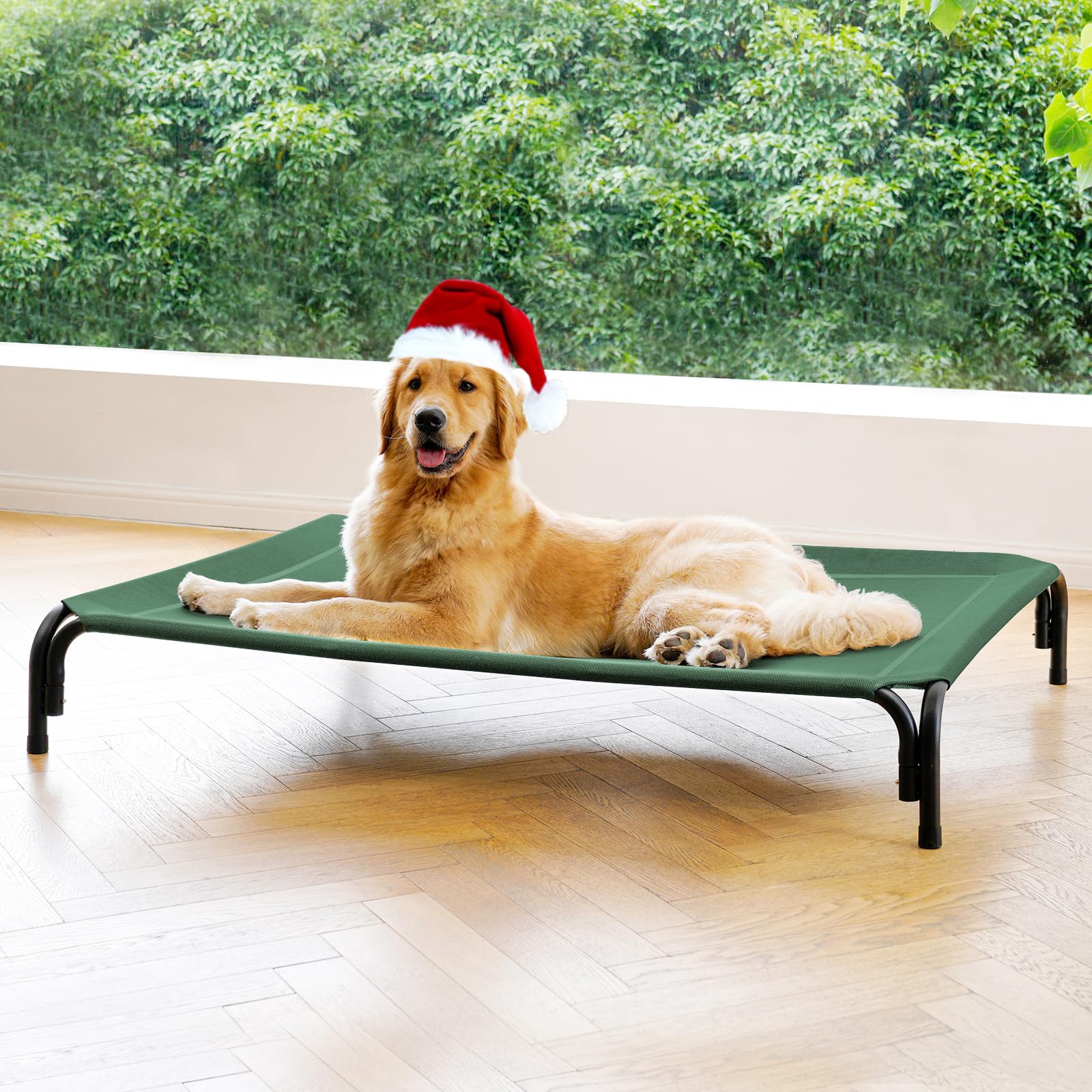 DOPEDIO elevated dog bed outdoor frame in green keeps large dogs dry and comfortable