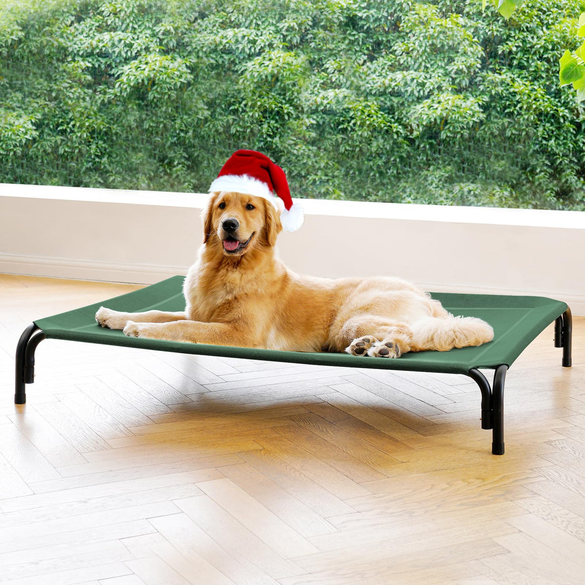 DOPEDIO elevated dog bed outdoor frame in green keeps large dogs dry and comfortable
