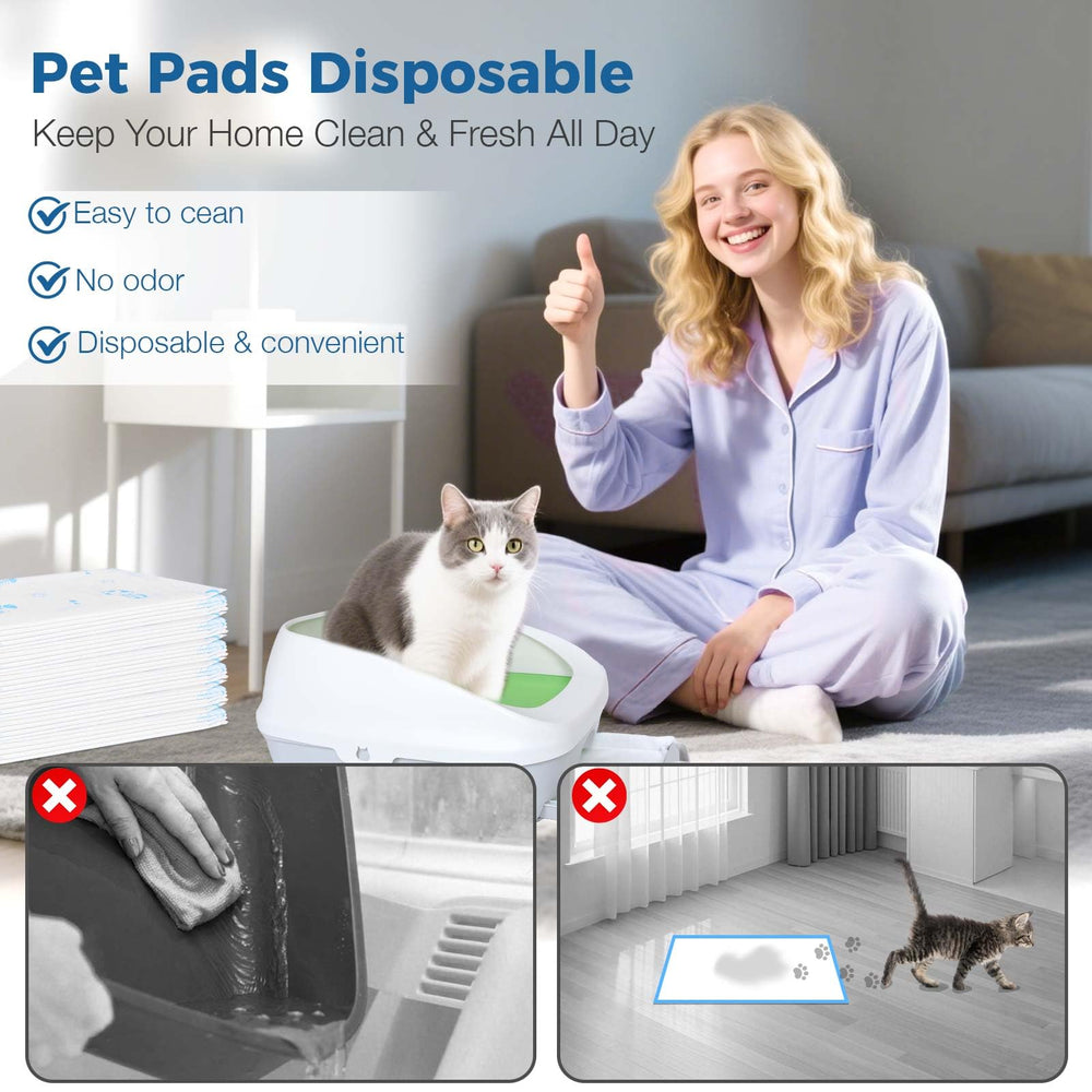 DOQVTIZAY cat pads 25-pack image illustrates simple disposal and cleaning.