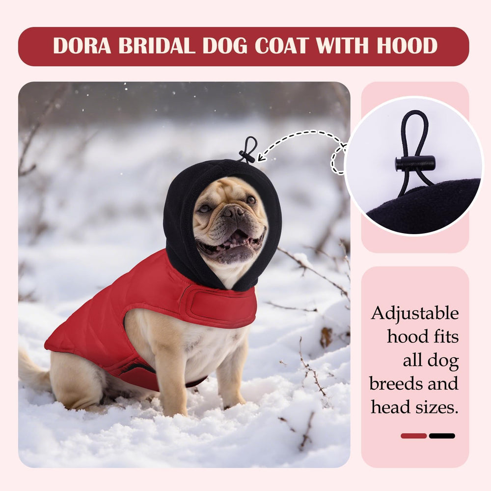 DORA BRIDAL winter dog jacket with cotton padding keeps pets comfy on cold days.