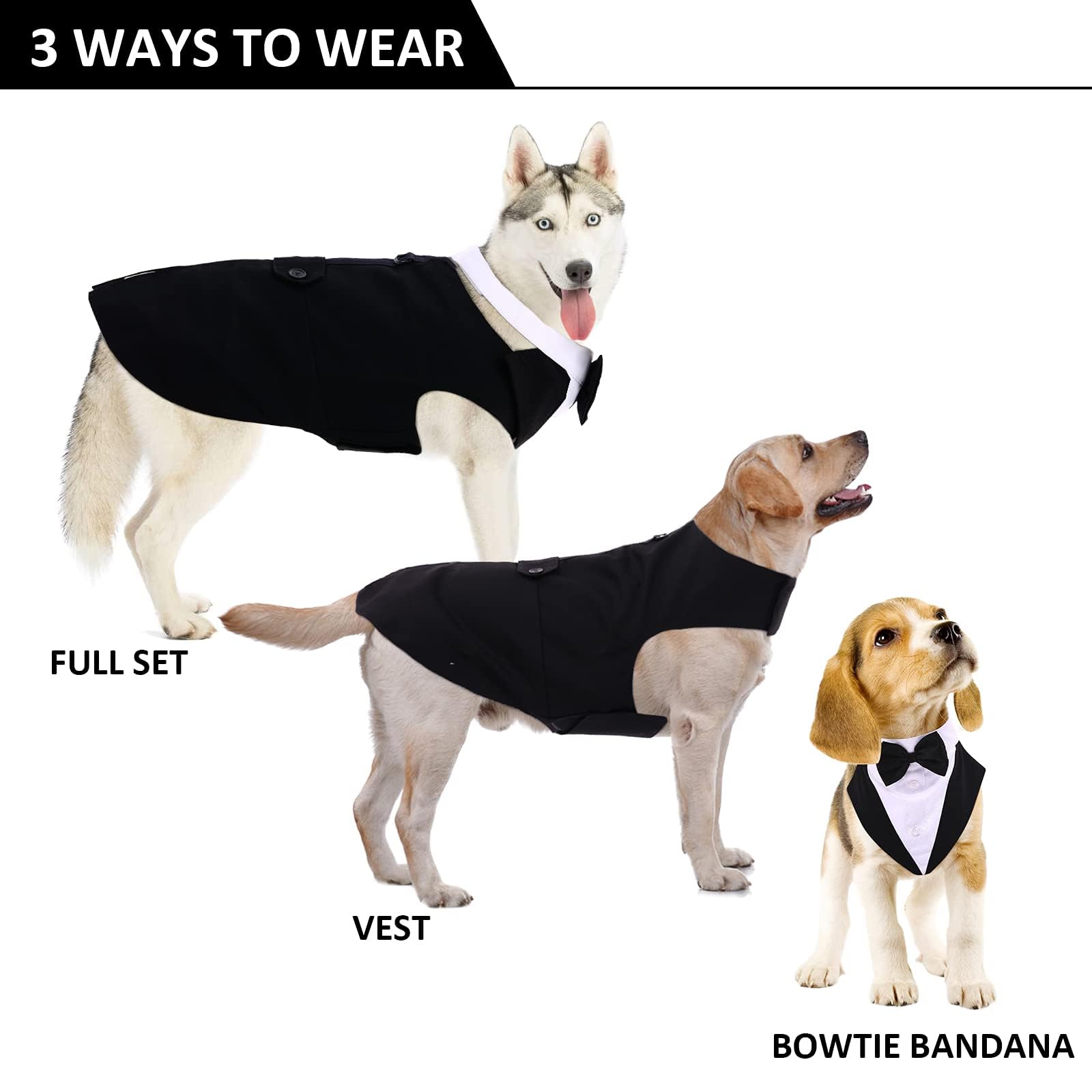 DORA BRIDAL dog tuxedo back view showing leash ring for easy attachment