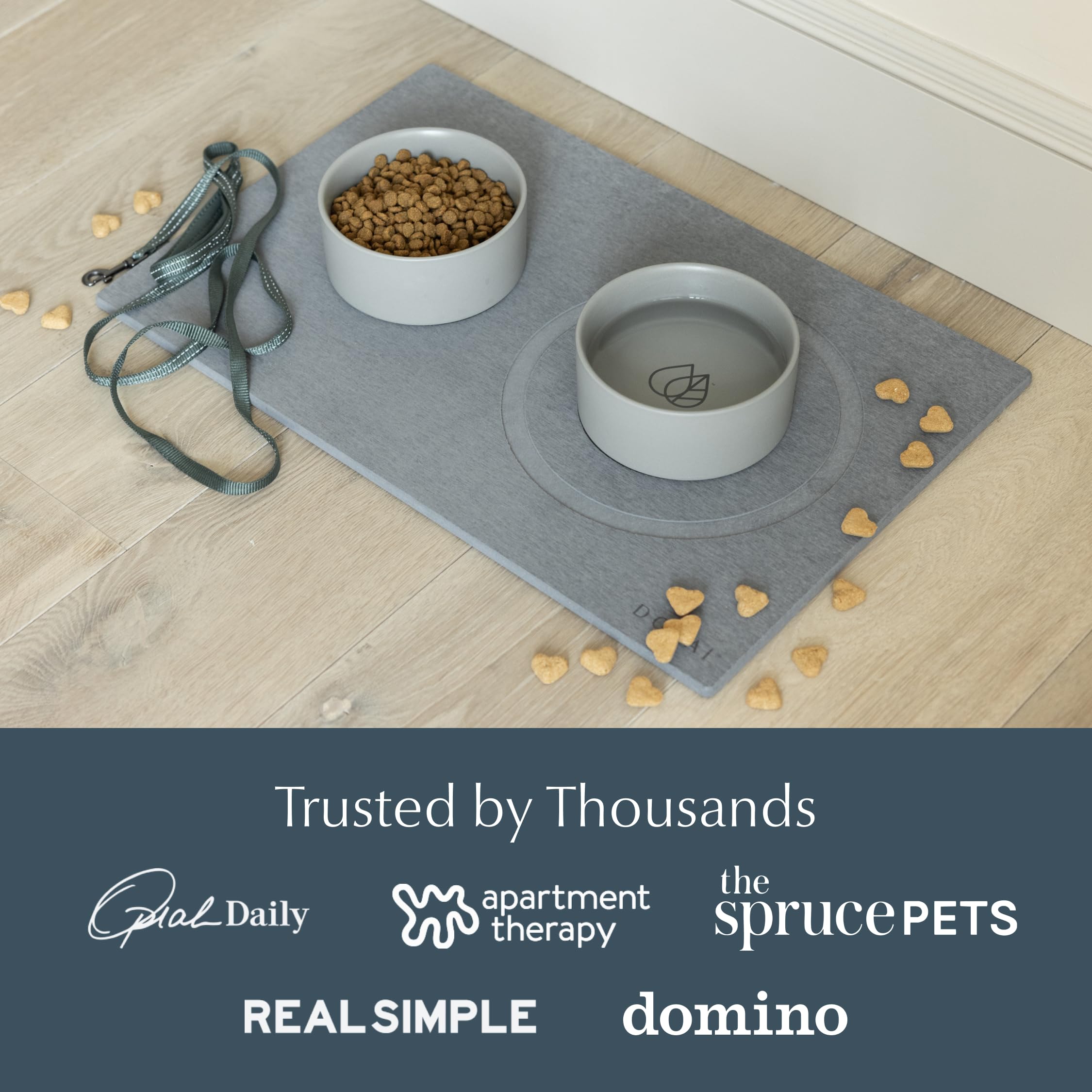 Dorai Home quick-drying-feeding-station reduces mess around bowls during meals.
