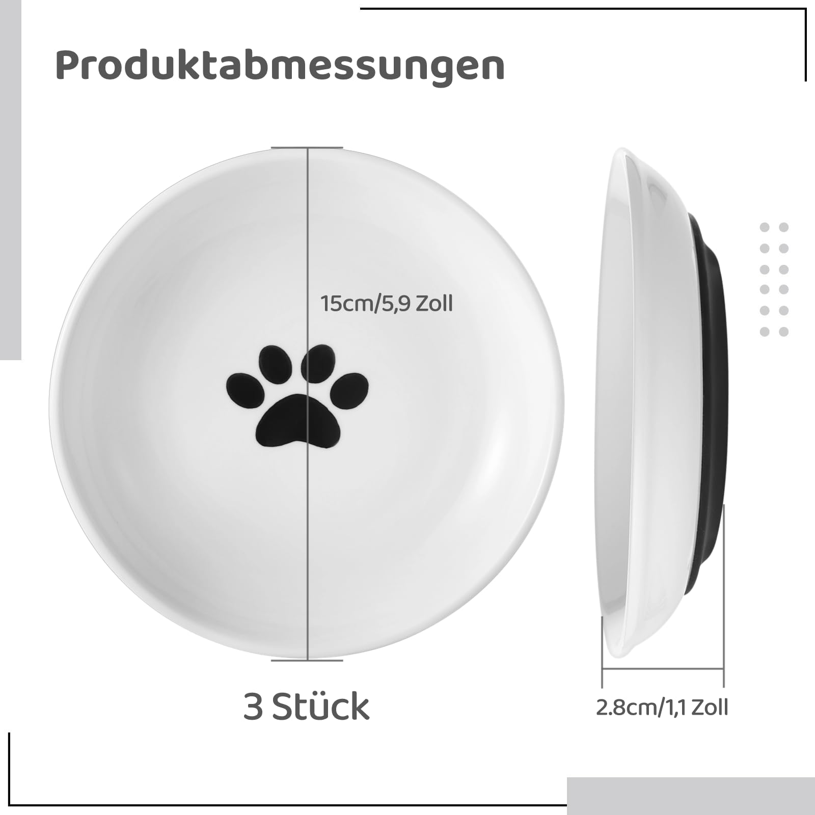 Set of 3 cat feeding plates supports multiple feeding stations or meals.