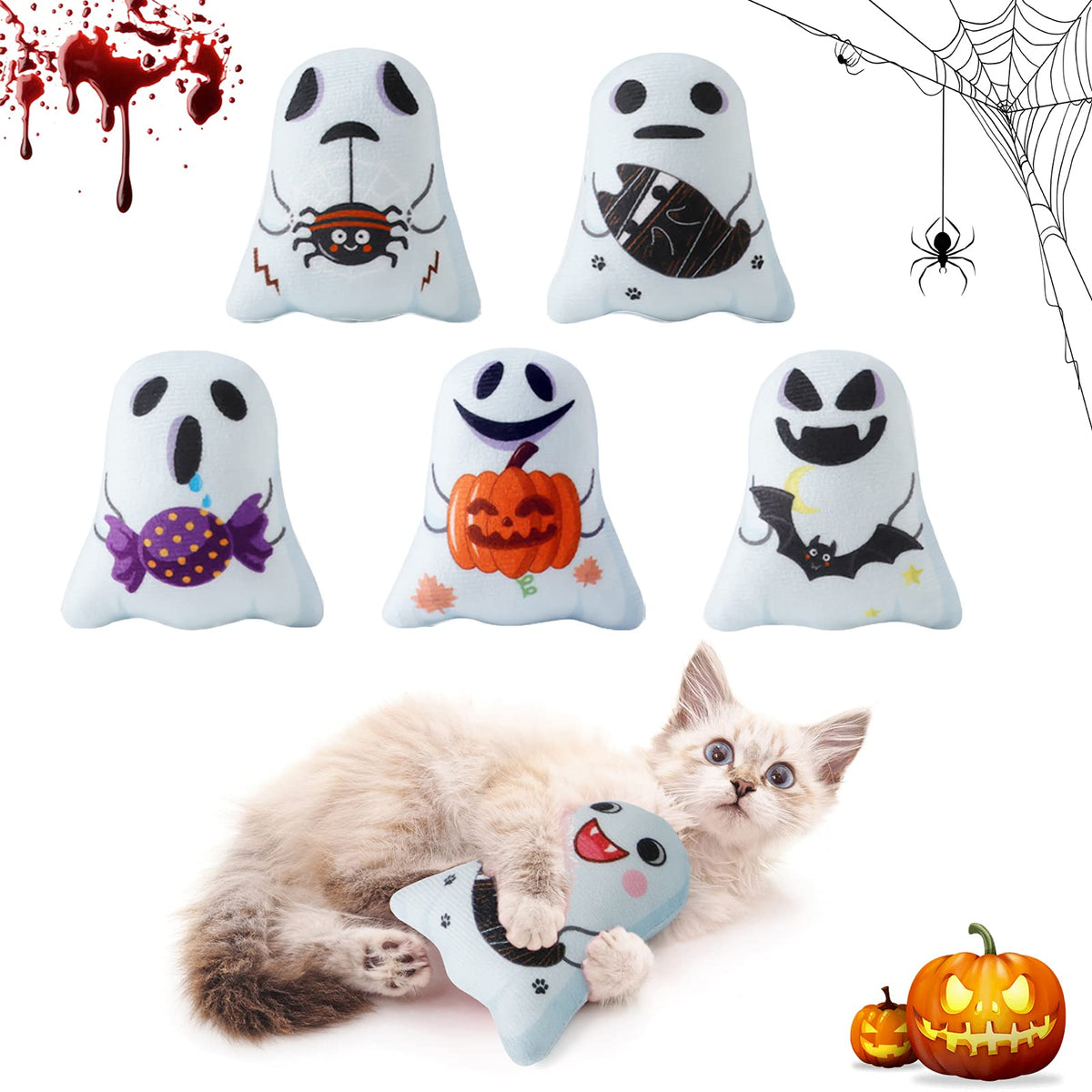 Dorakitten catnip toys interactive ghost toy pack closeup promotes playful energy and bonding