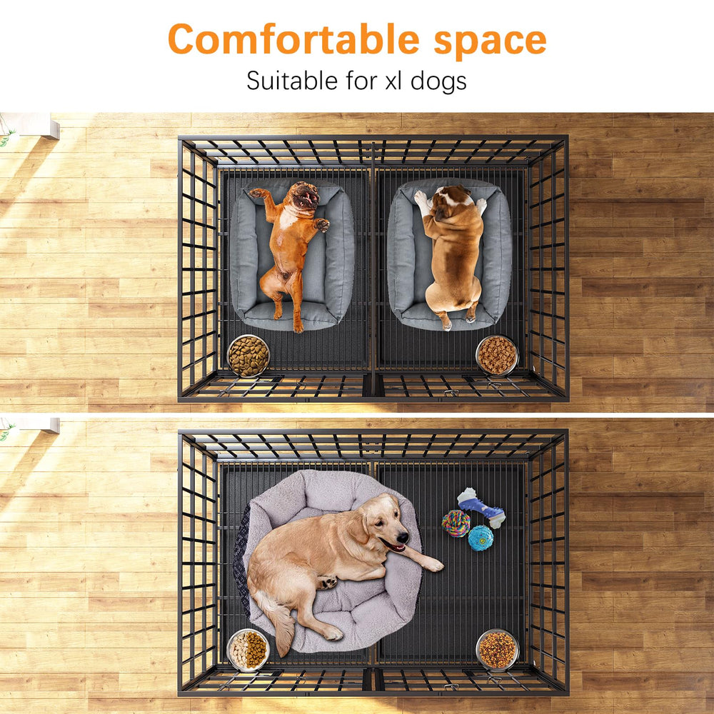 Dosker secure feeding doors pair with stainless steel bowls for convenient meals.
