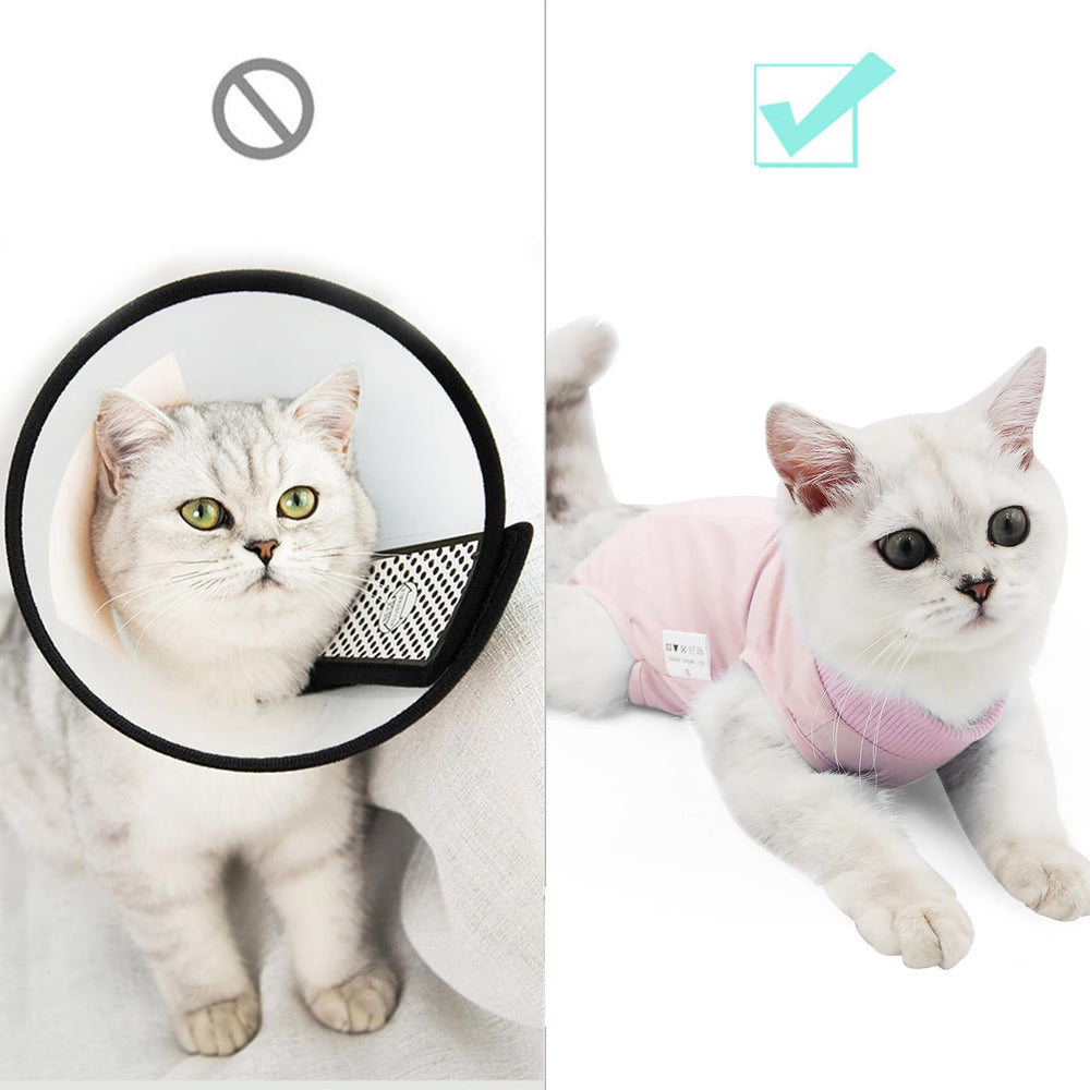 DOTON cat-recovery-suit drawstring-neck-fasteners enable easy on/off dressing.
