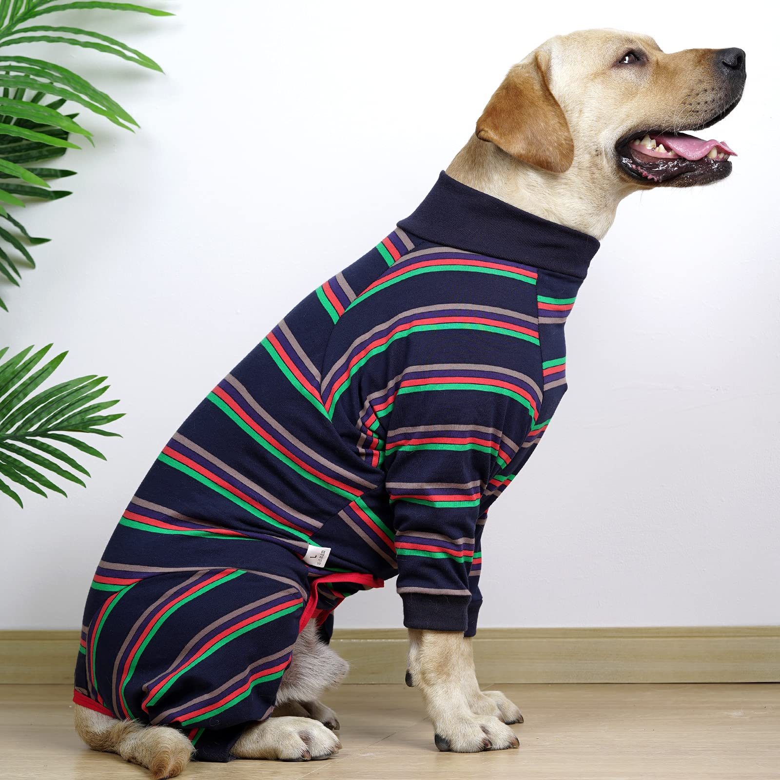Dotoner dog recovery blue side view demonstrates flexible fit for active dogs
