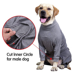 Dotoner dog recovery suit e-collar-alternative, flexible movement shown