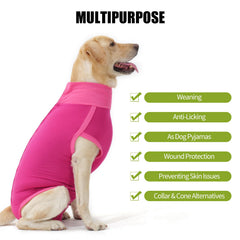 Dotoner dog surgery recovery suit back view provides full coverage to protect wounds