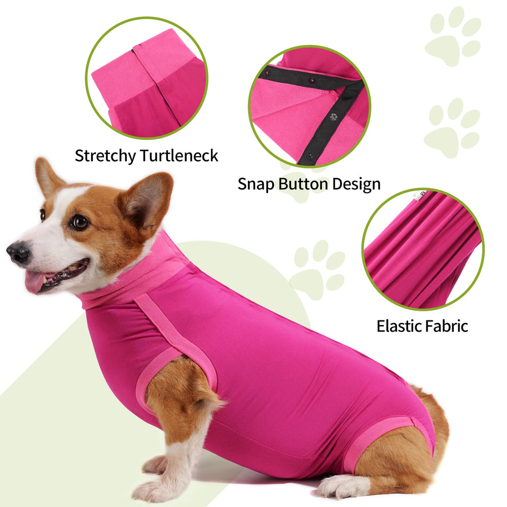 Dotoner dog surgery recovery suit side view highlights breathable fabric and stretch
