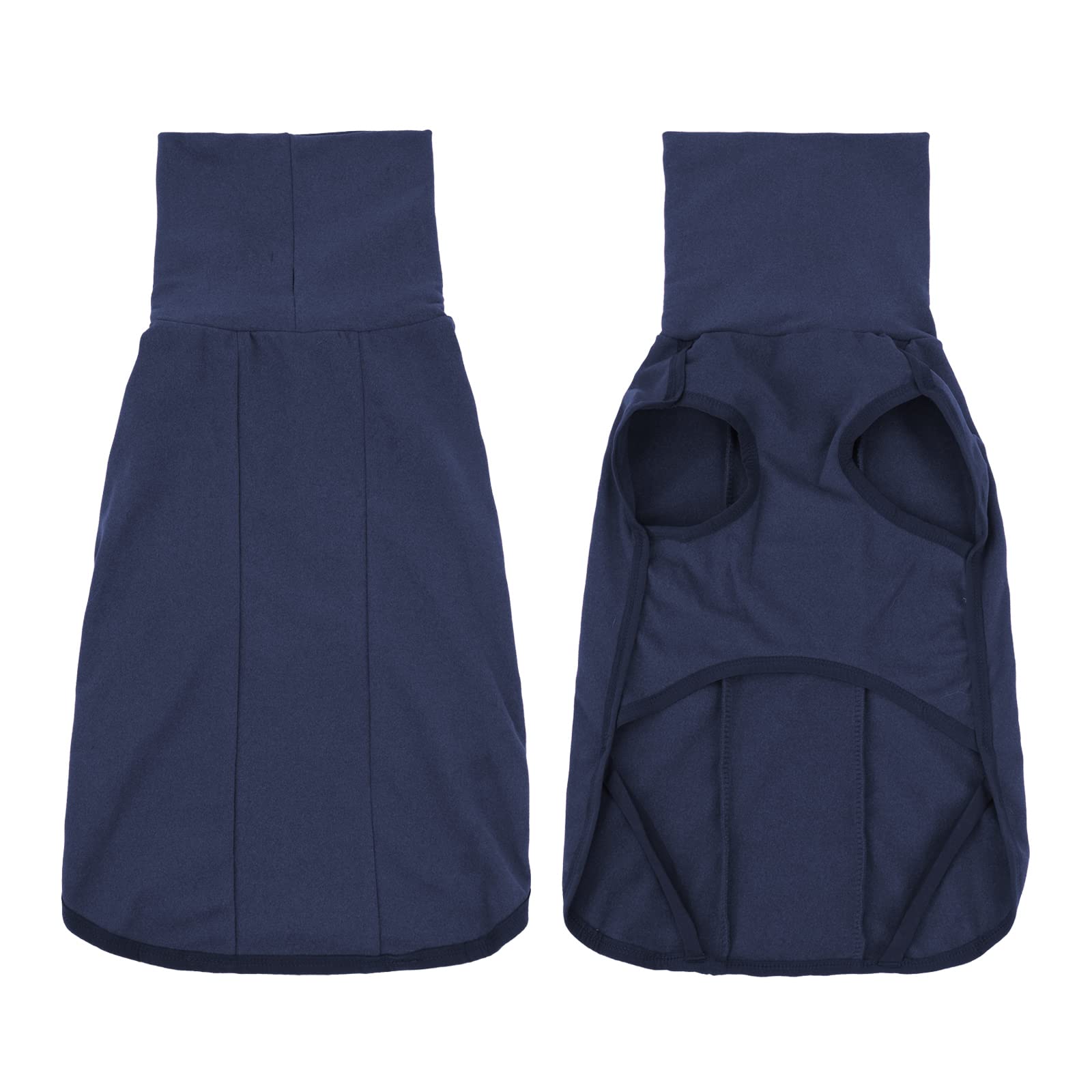 Dotoner dog sweater navy blue fabric closeup emphasizes soft, breathable material.