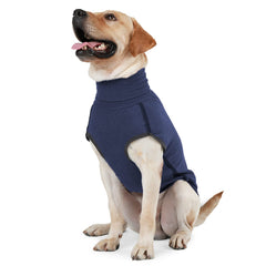 Dotoner dog sweater navy blue front view keeps dogs cozy on outdoor strolls.