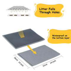 DOTPURFECT double-layer litter mat reduces scatter and cleanup