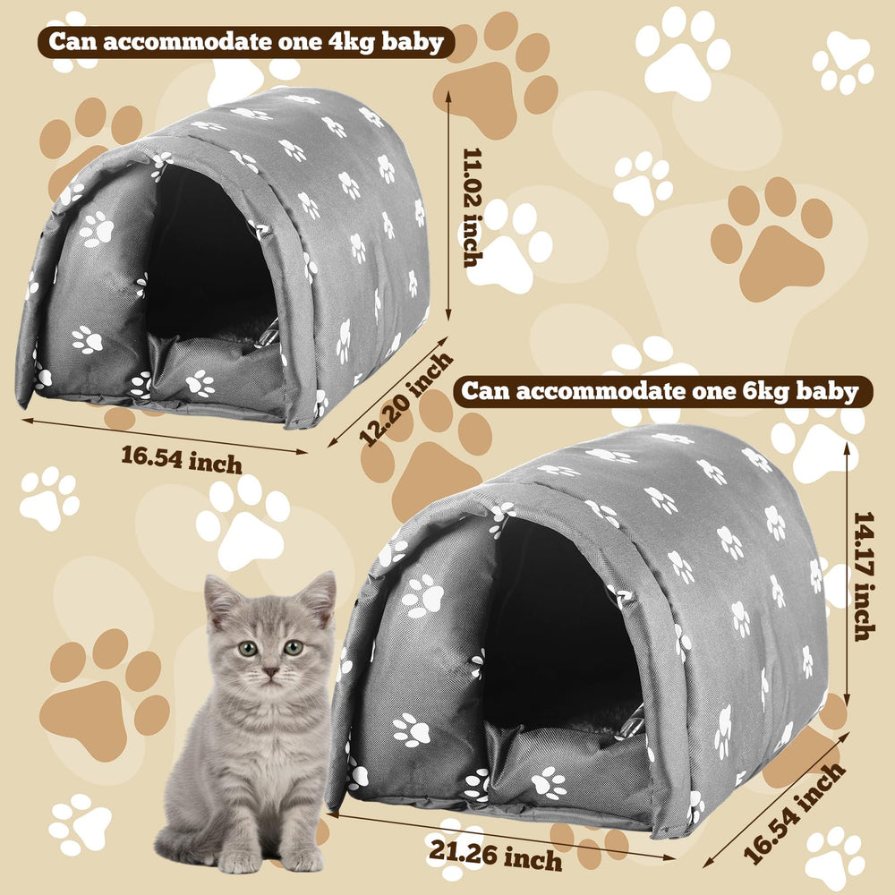 DoubleFill insulated cat house close-up shows cozy interior for lounging.