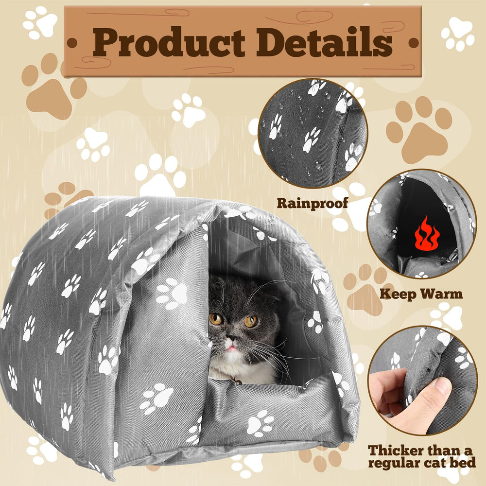 DoubleFill paw-prints gray cat shelter design enhances outdoor decor while providing shelter.