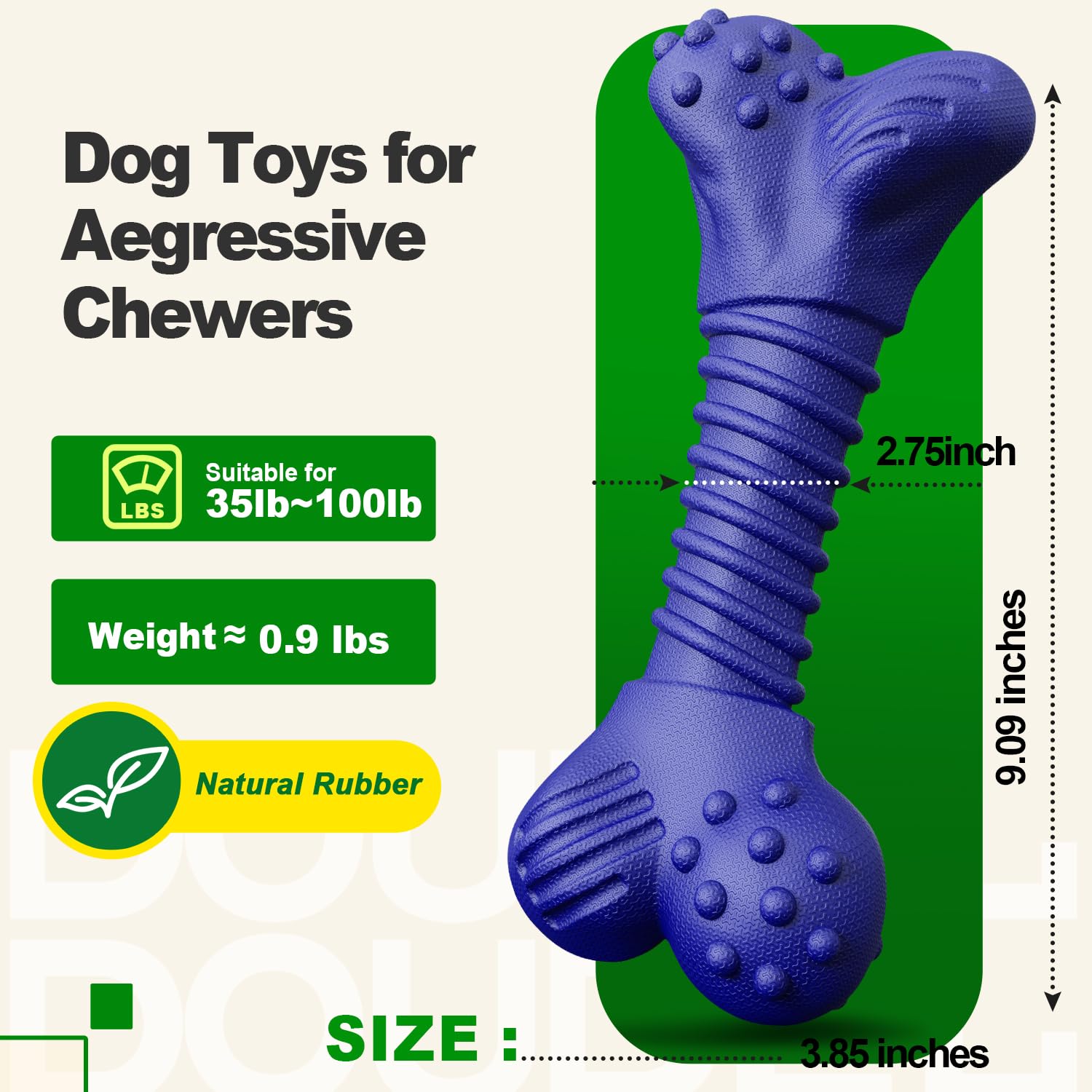 Doudele hueso de caucho para perros grandes, duradero y seguro