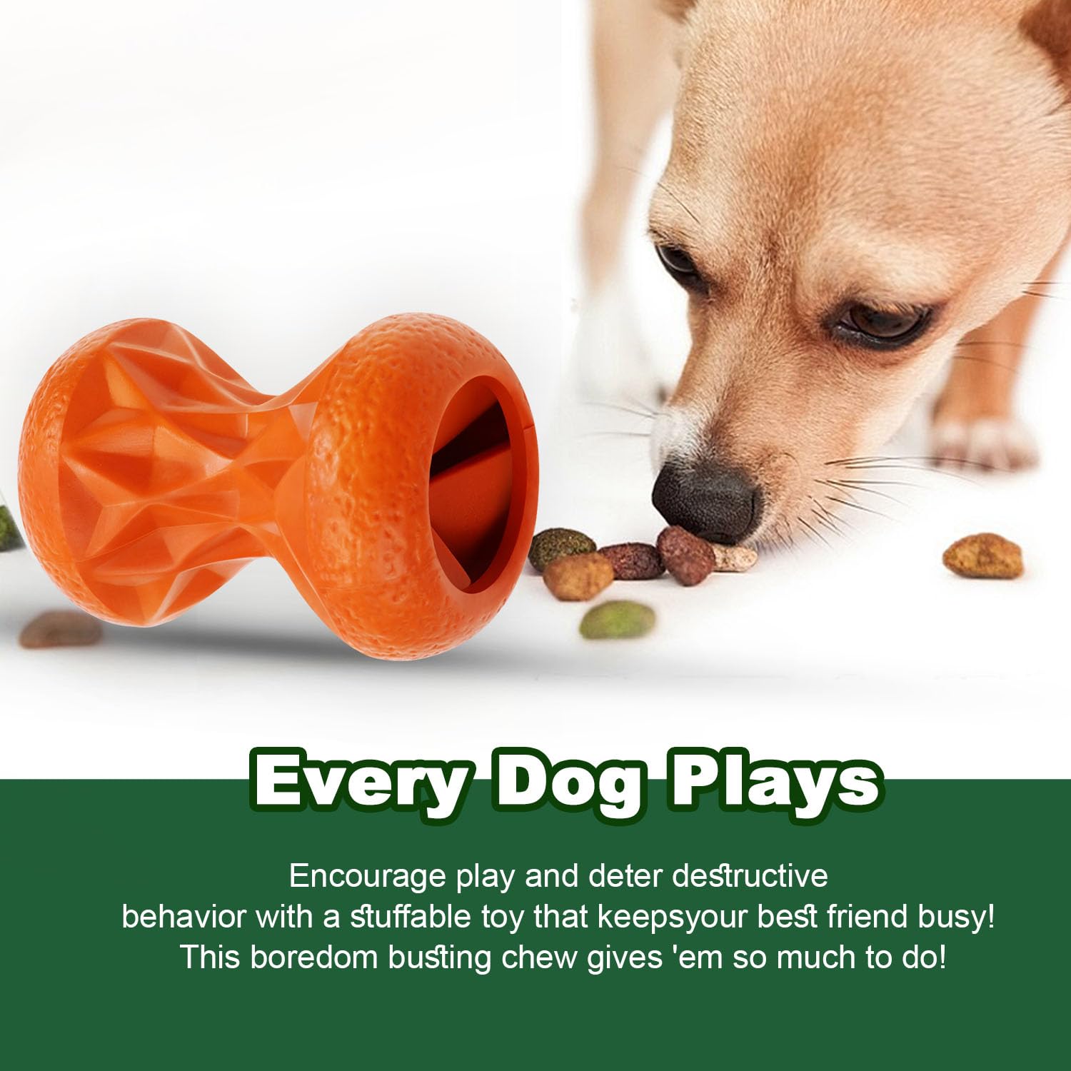 Doudele interactive treat-dispensing ball challenges pets and slows meal time.
