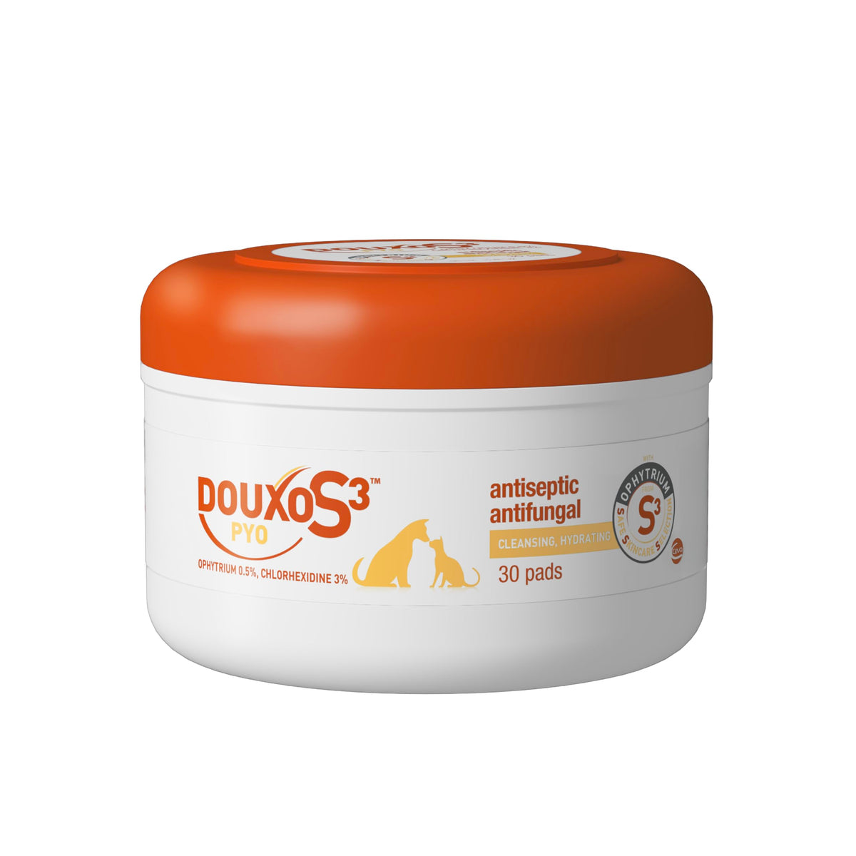 Douxo S3 Pyo Pads packaging with label highlighting antiseptic cleansing for skin