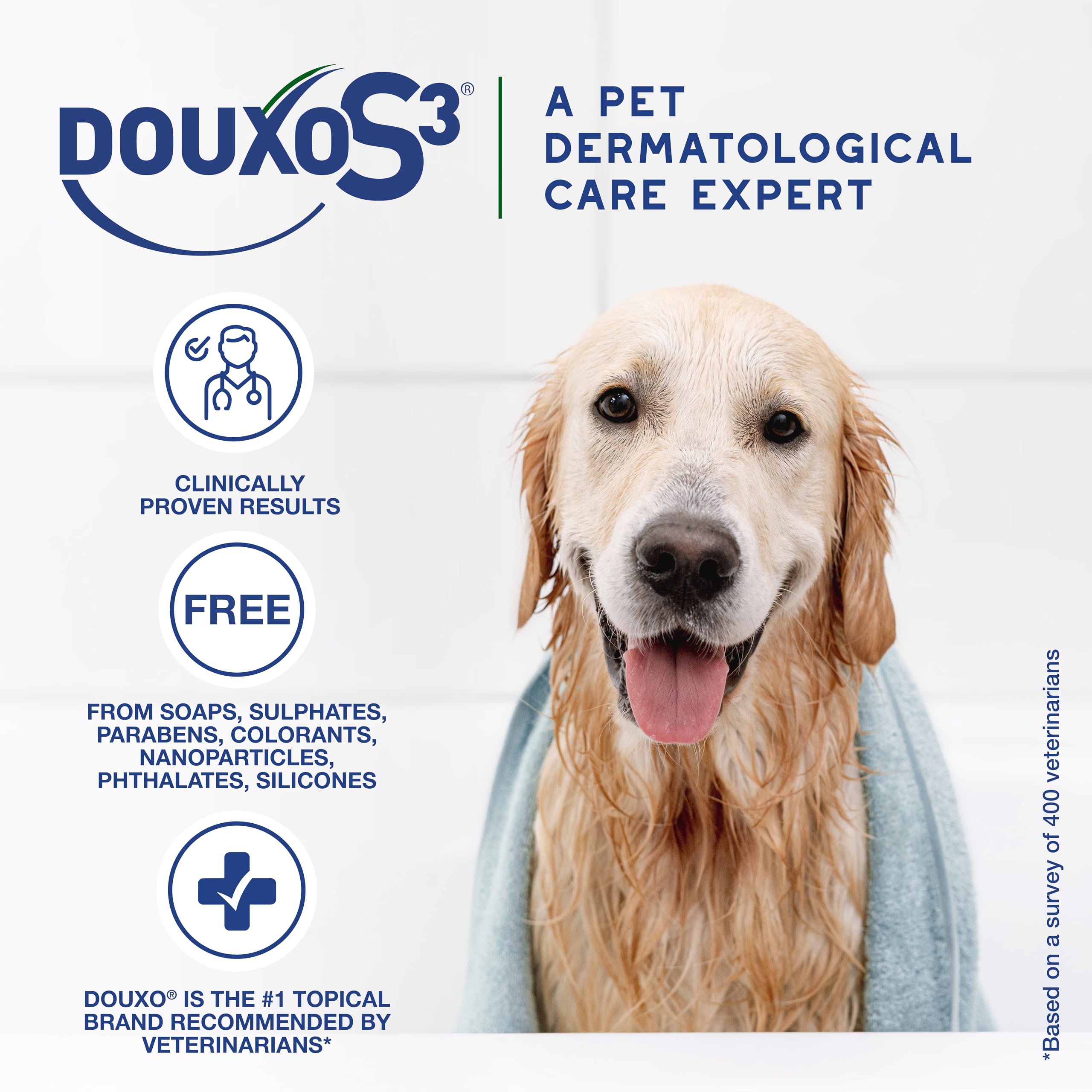 DOUXO S3 SEB Shampoo after-use dog coat appears soft and shiny.