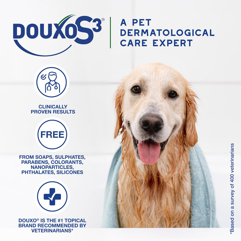 DOUXO S3 SEB Shampoo after-use dog coat appears soft and shiny.