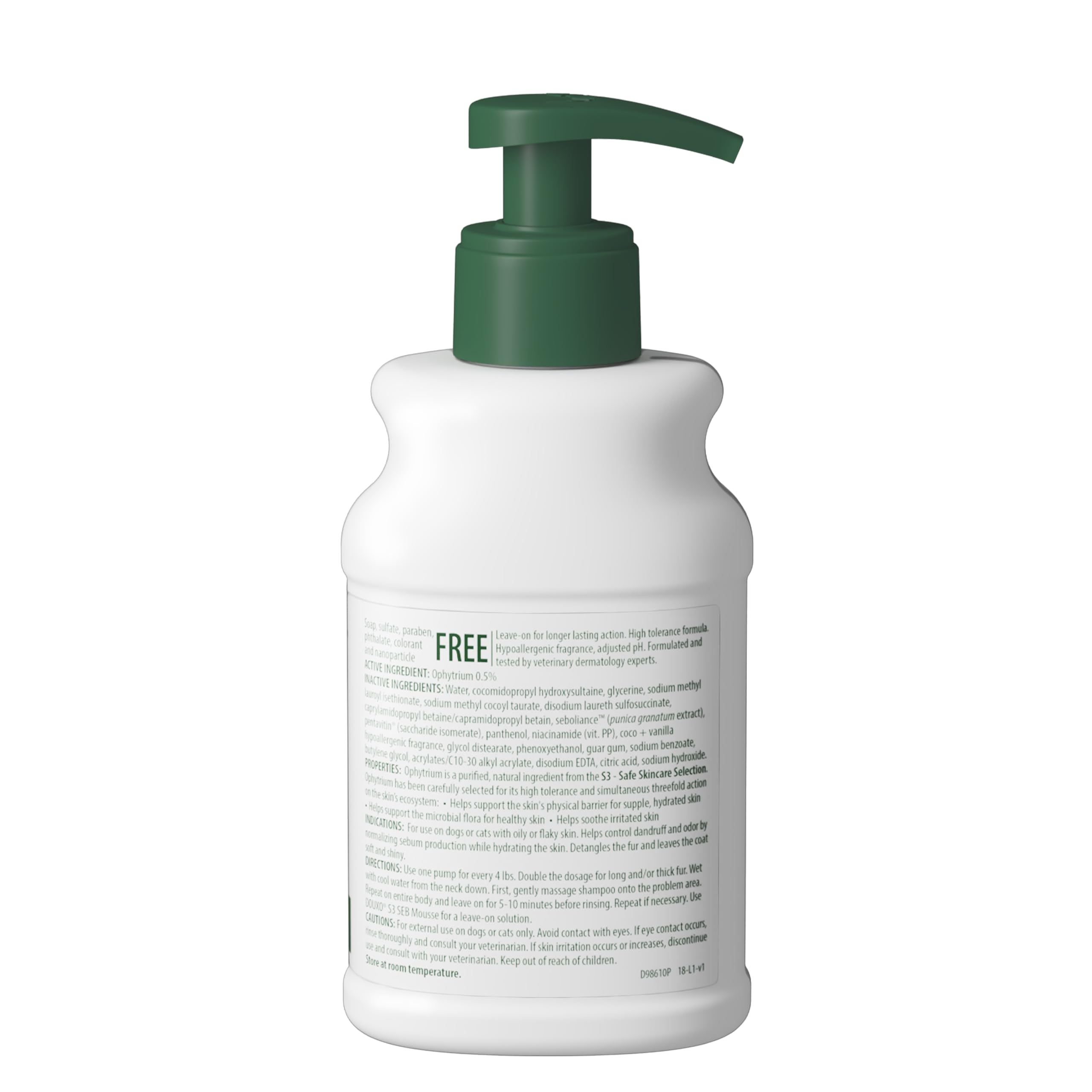 DOUXO S3 SEB Shampoo being applied to a wet coat for detangling and hydration.