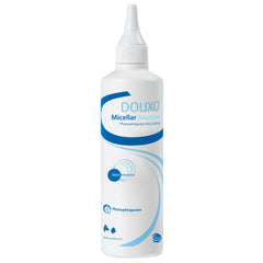 Douxo Micellar Ear Cleansing Solution bottle for pets supports gentle ear cleansing before treatments.