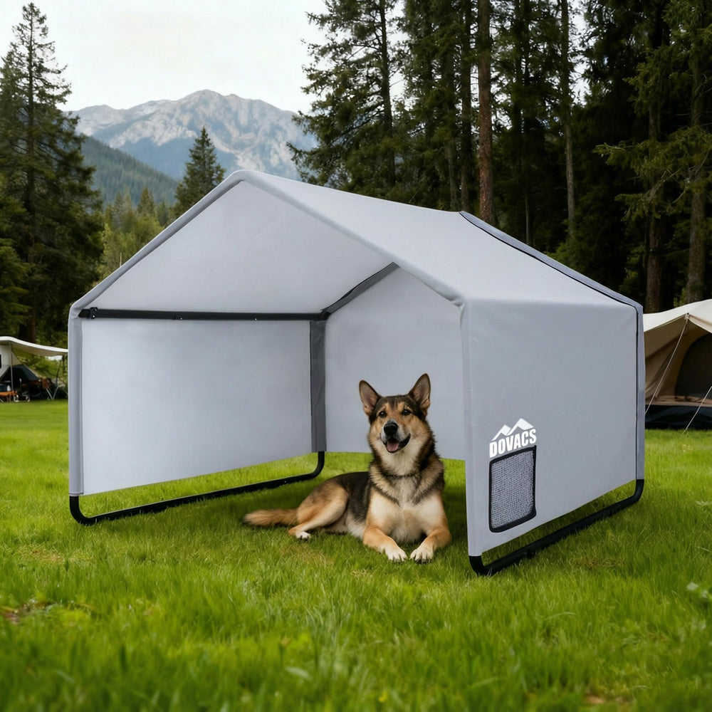 DOVACS 3-in-1 extralarge dog canopy exterior provides shade and rain protection.