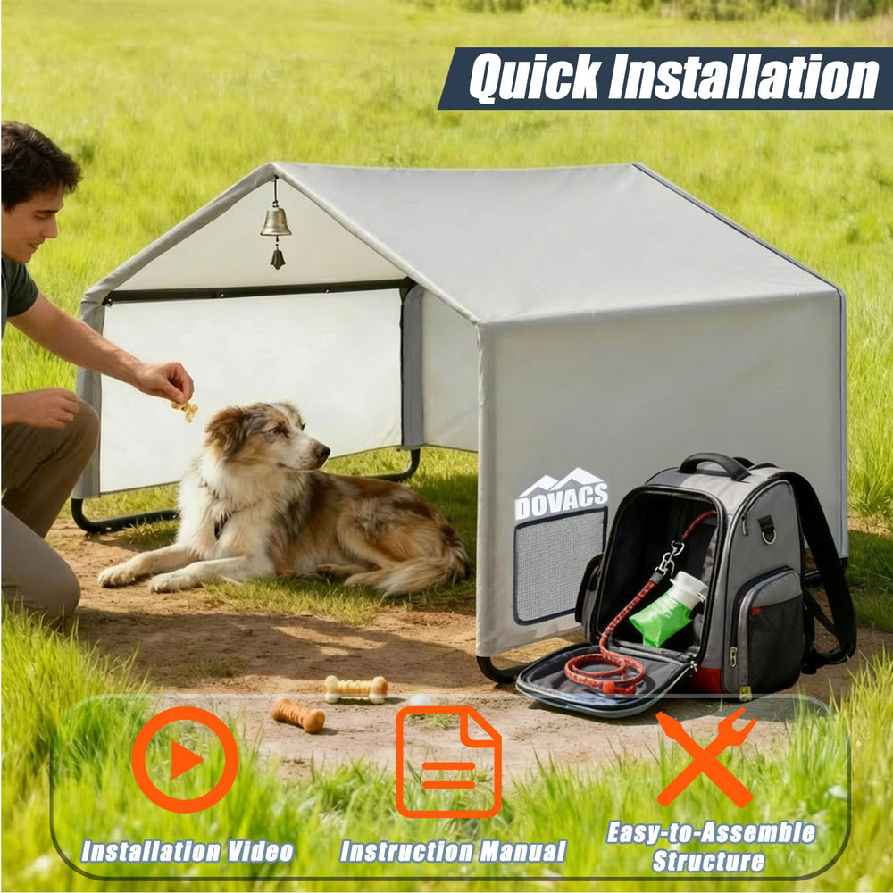 DOVACS sturdy steel-frame pet pavilion emphasizes durability and simple setup.