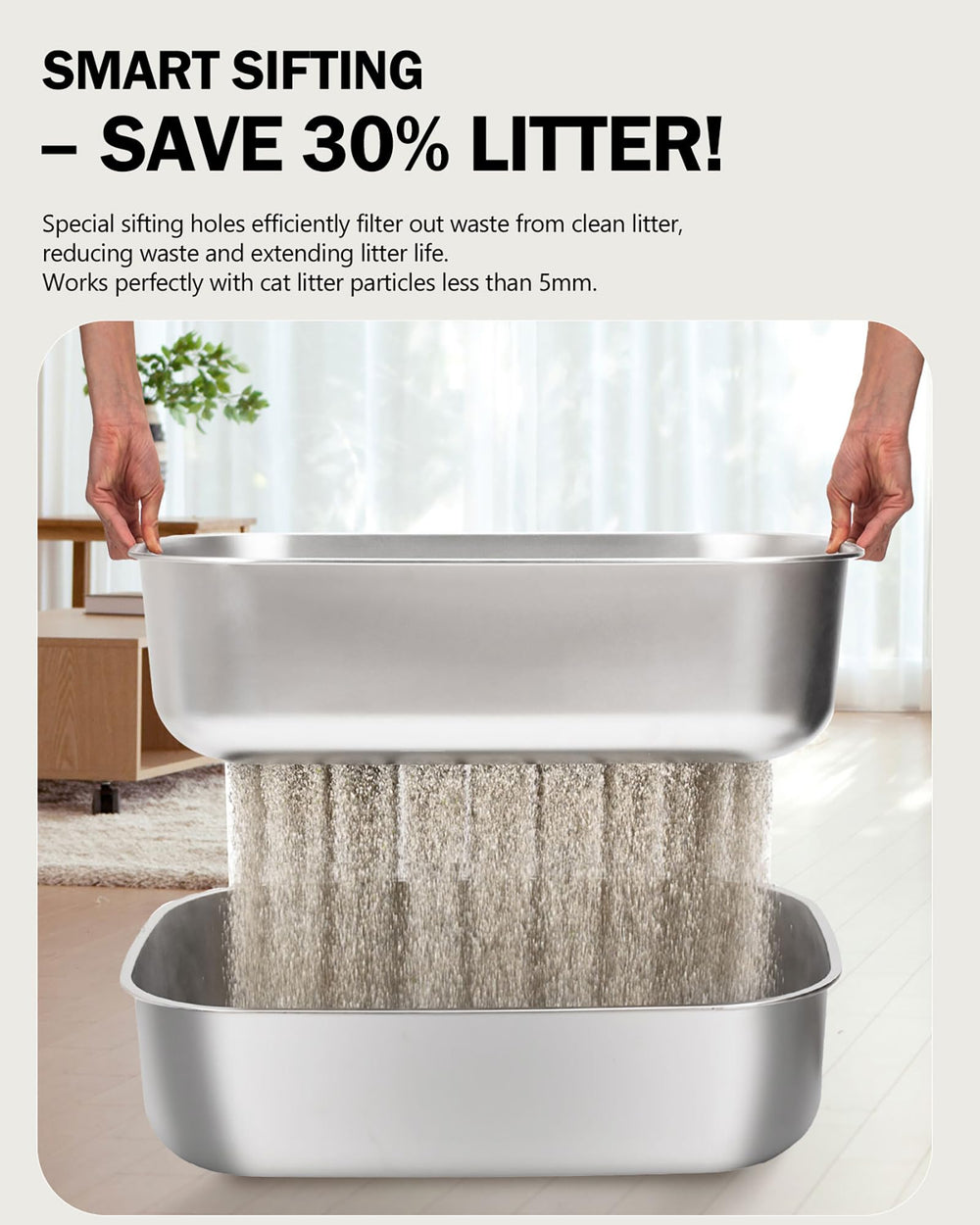 DOWANQO sifting litter scoop and holder speeds mess disposal.