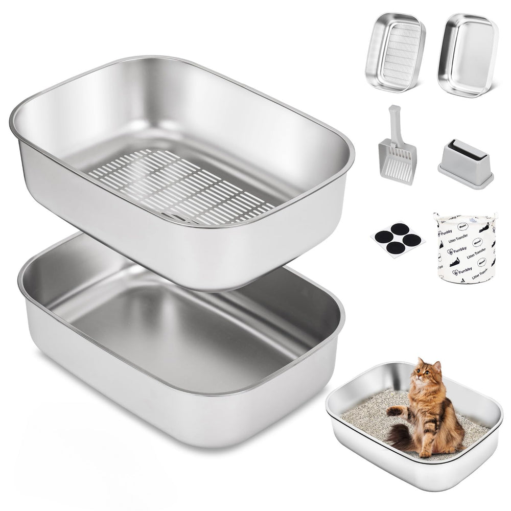 DOWANQO stainless-steel litter box lid provides containment and safety.