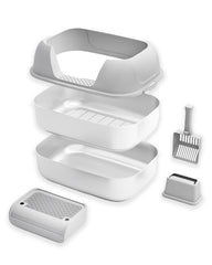 DOWANQO stainless steel litter box with lid, rust-resistant surface supports easy maintenance.