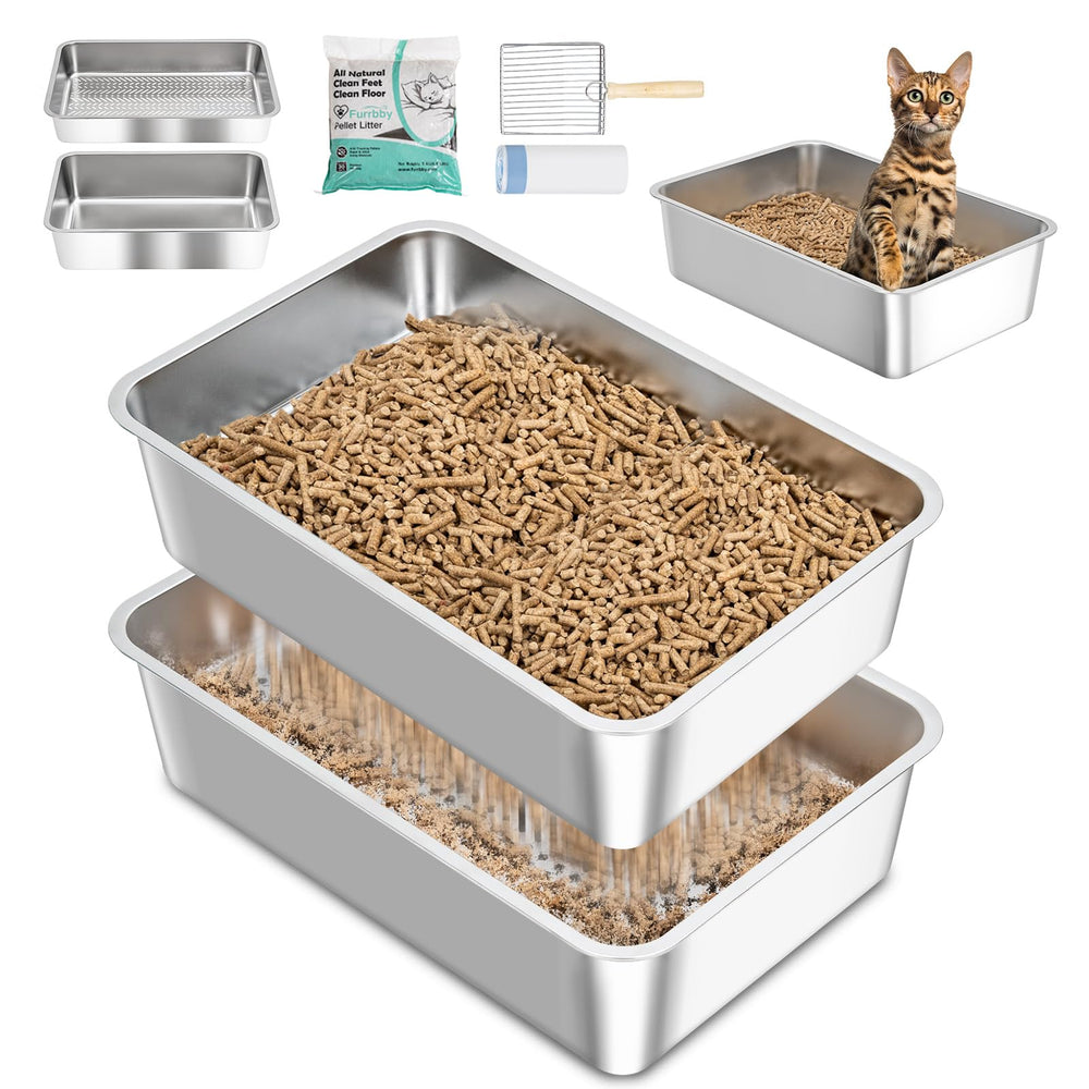 DOWANQO stainless steel sifting litter box with lid shows durable, easy cleanup benefits