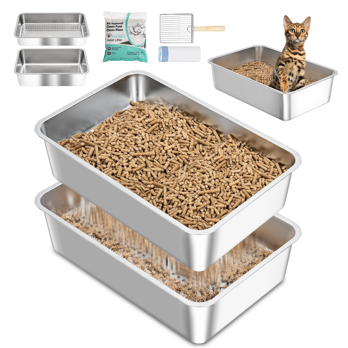 DOWANQO stainless steel sifting litter box with lid shows durable, easy cleanup benefits