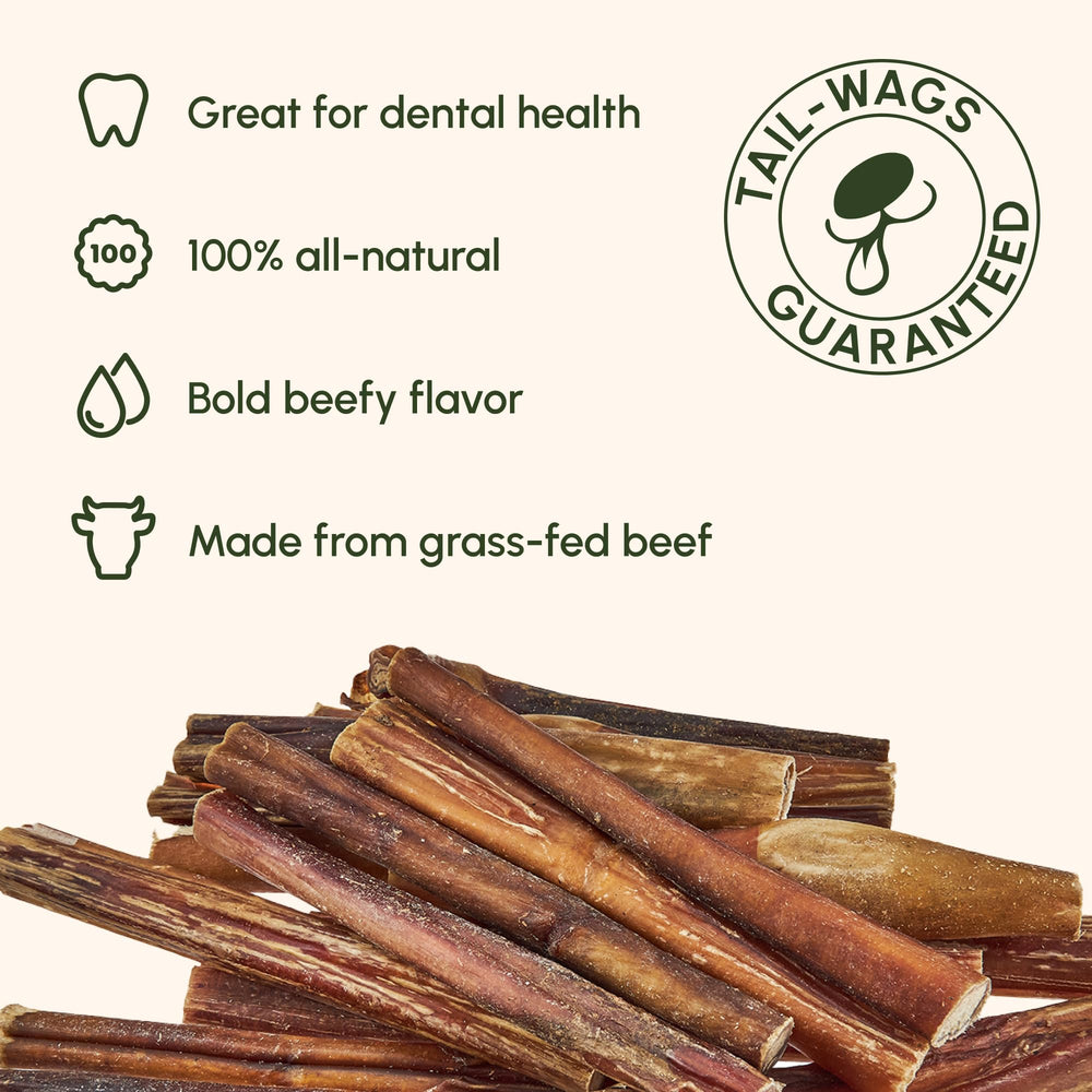 Downtown Pet Supply USA-sourced bully sticks promote satisfying chewing for heavy chewers.