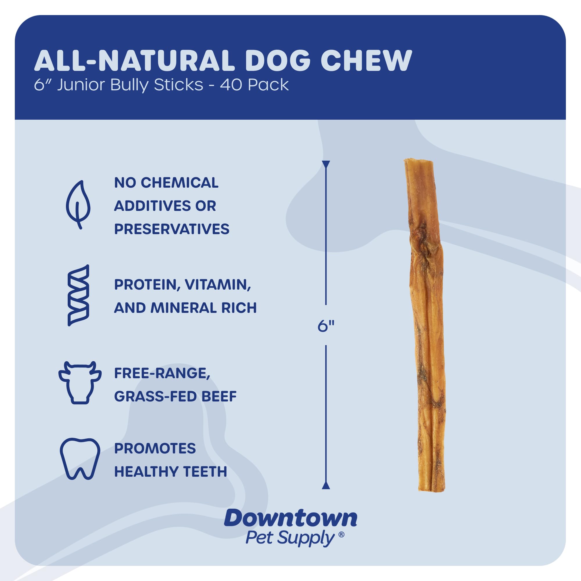 Downtown Pet Supply bully sticks closeup shows meaty texture for satisfying chew sessions.