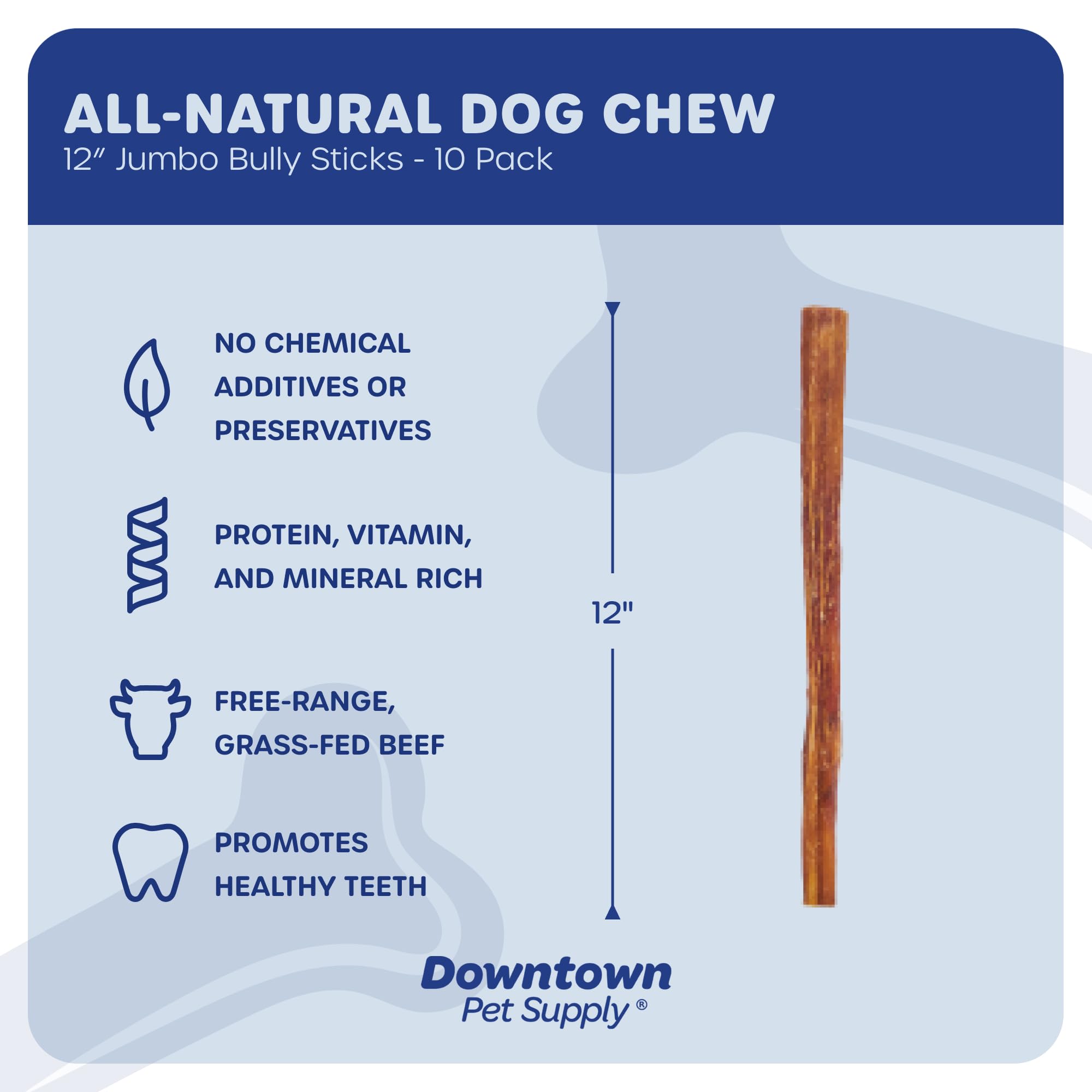 Downtown Pet Supply 12in jumbo bully stick close-up showing texture and chew appeal