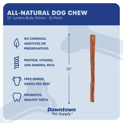 Downtown Pet Supply 12in jumbo bully stick close-up showing texture and chew appeal