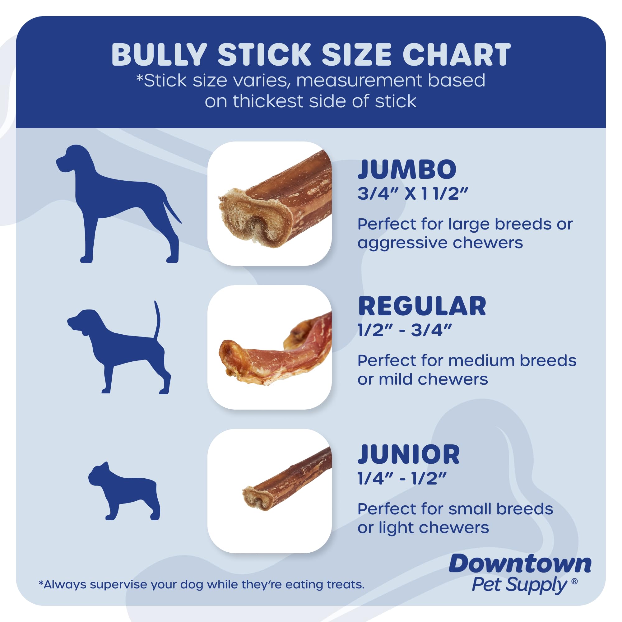Downtown Pet Supply jumbo bully stick for large dogs, long-lasting chew.